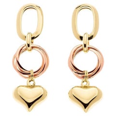 18K Yellow and Rose Gold Heart Charm Drop Earrings, Handcrafted in Brazil