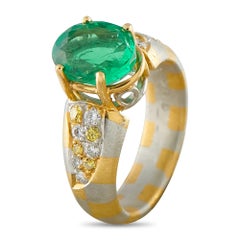 18K Yellow and White Gold 0.30ct Diamond and Emerald Ring