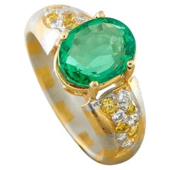 18K Yellow and White Gold 0.30ct Diamond and Emerald Ring