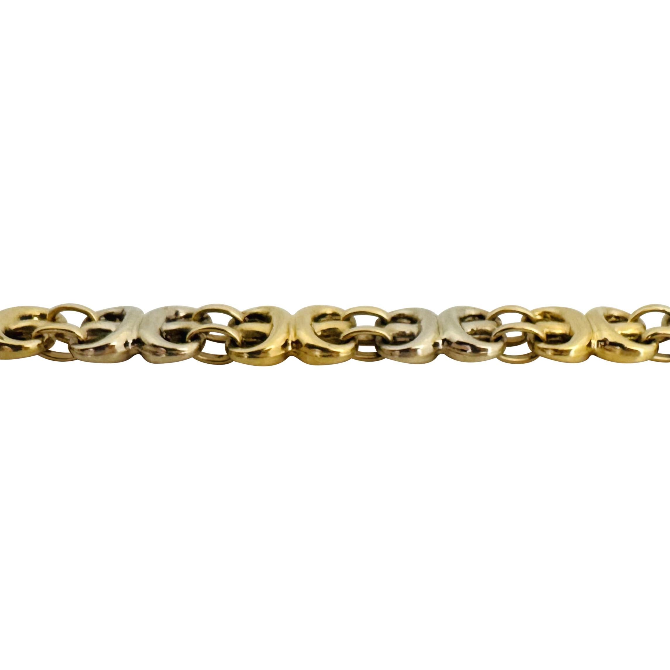 18k Yellow and White Gold 20.4g 10mm Two Tone Fancy Link Bracelet Italy 8.25