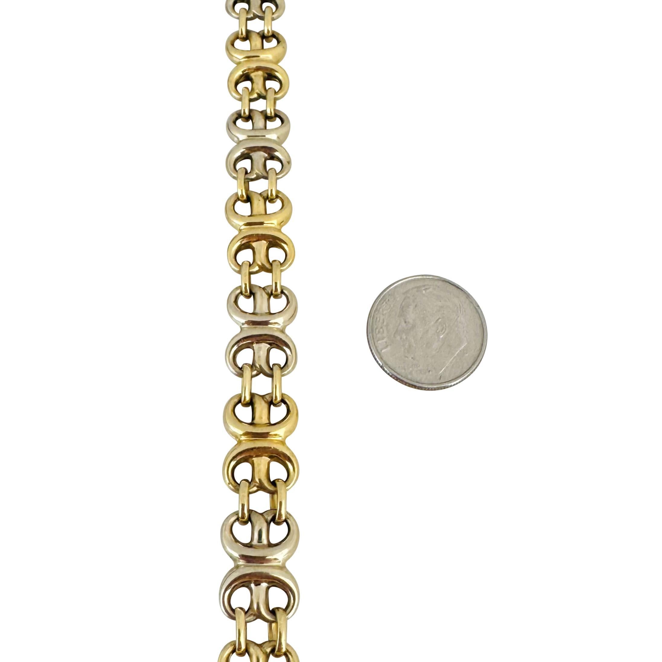 Women's 18k Yellow and White Gold 20.4g 10mm Two Tone Fancy Link Bracelet Italy 8.25