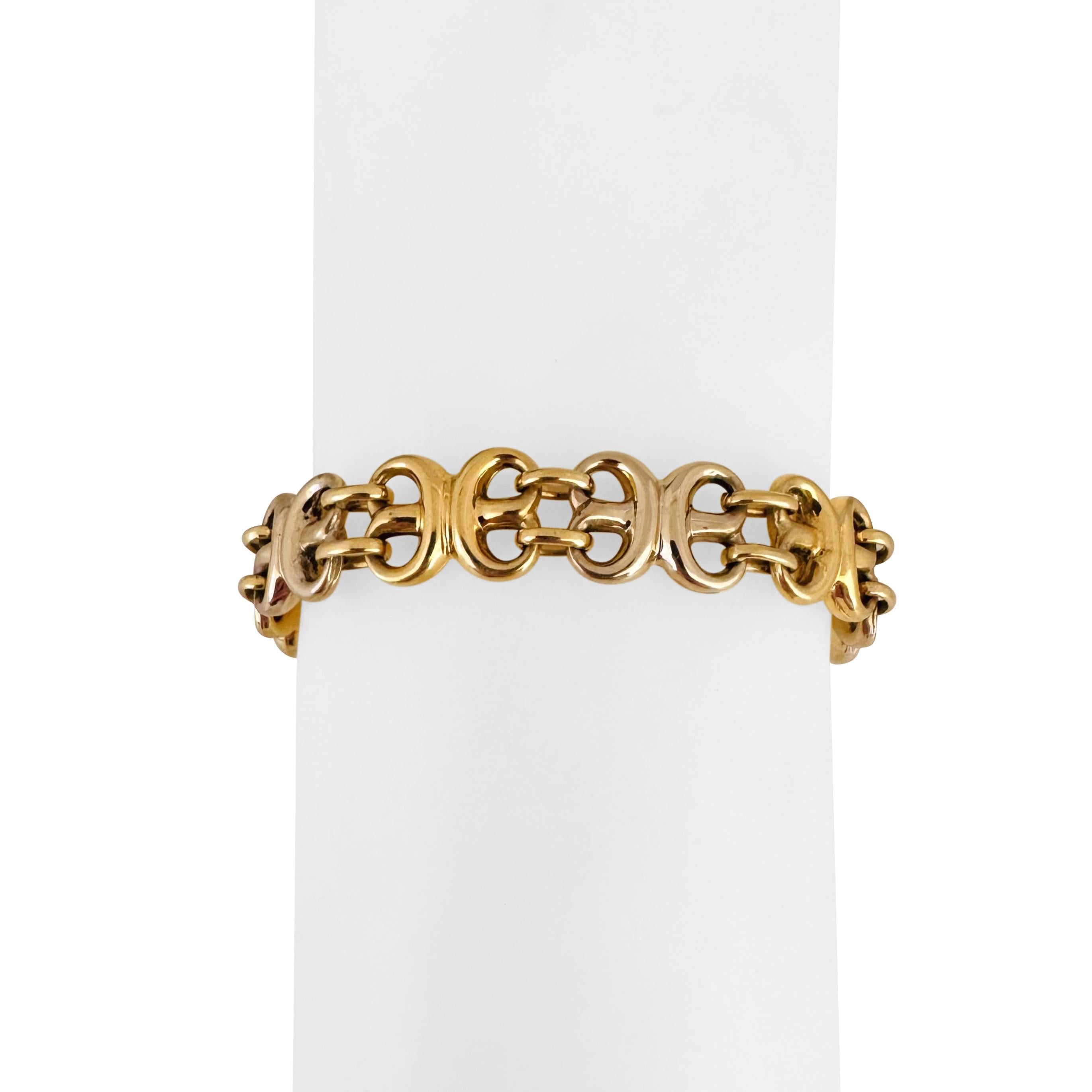 18k Yellow and White Gold 20.4g 10mm Two Tone Fancy Link Bracelet Italy 8.25