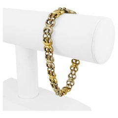 18k Yellow and White Gold 20.4g 10mm Two Tone Fancy Link Bracelet Italy 8.25"