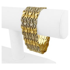 18k Gelb- und Weißgold 39g Ladies Wide 27mm Fancy Link Armband Italien 7,5"