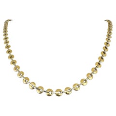 18k Yellow and White Gold 41.6g Solid 6mm Fancy Circle Link Necklace Italy 23.5"
