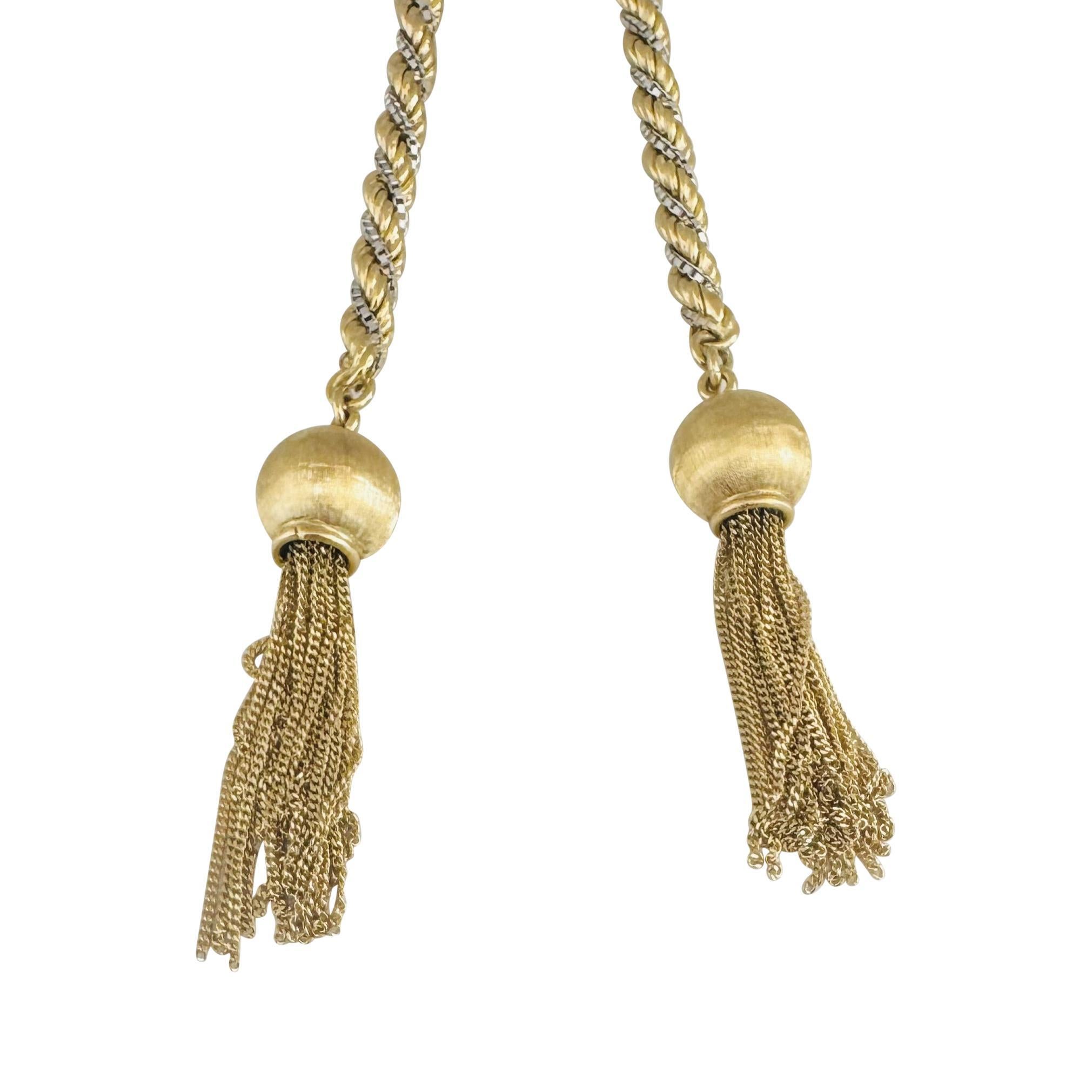 18k Gelb- und Weißgold 75g Heavy Rope Lariat Tassel Halskette Italien 40