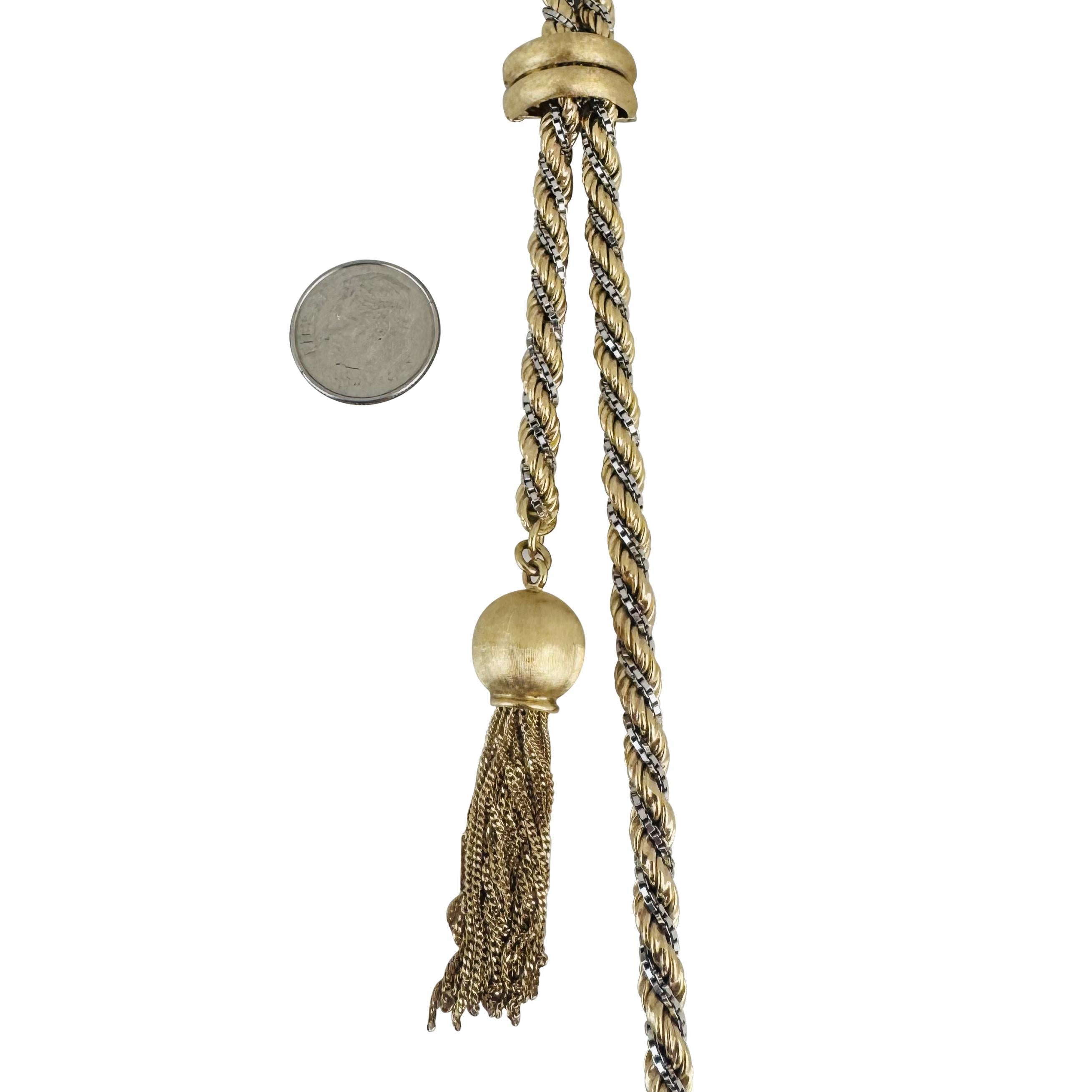 18k Gelb- und Weißgold 75g Heavy Rope Lariat Tassel Halskette Italien 40