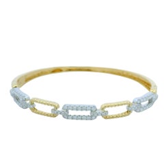 18K Yellow and White Gold Alternating Diamond Link Bangle Bracelet