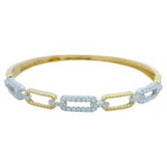 18K Yellow and White Gold Alternating Diamond Link Bangle Bracelet