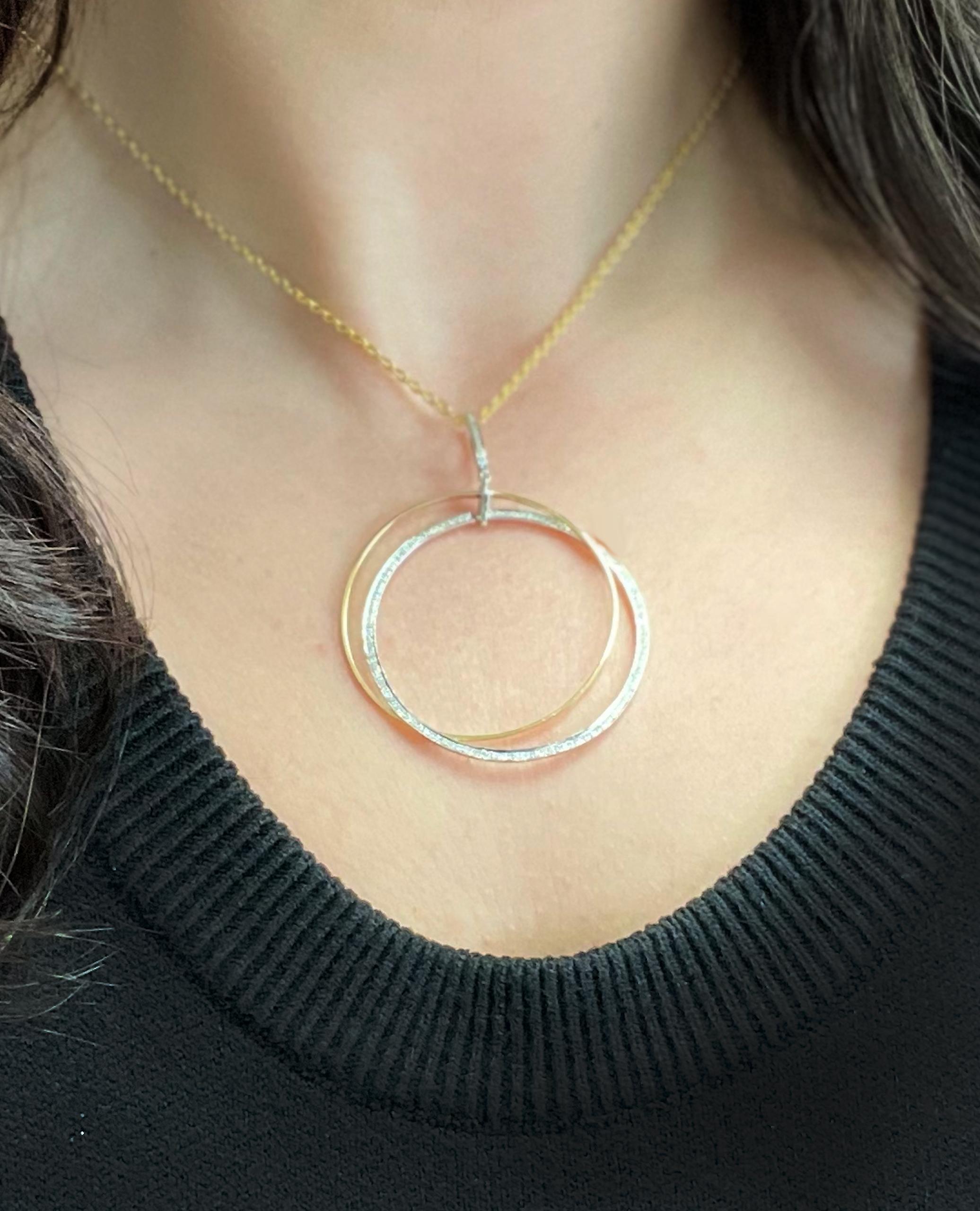 Round Cut 18K Yellow and White Gold Circle Necklace with Diamonds For Sale