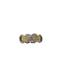 18K Yellow and White Gold Diamond 4-Row "X" Band Ring Size 7 #24974