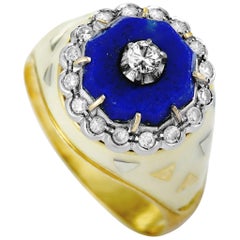 18 Karat Yellow and White Gold Diamond and Lapis Lazuli Ring