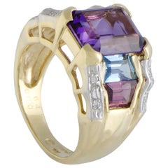 18 Karat Yellow and White Gold Diamond and Rainbow Gemstone Band Ring