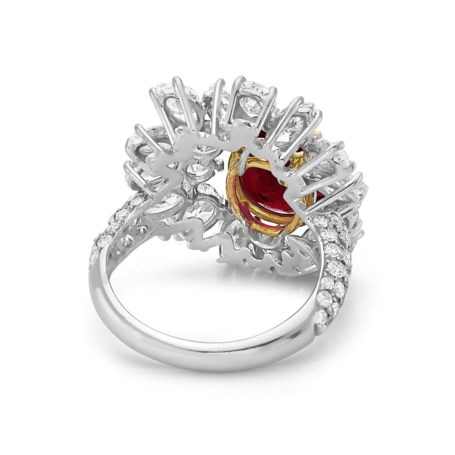 Modern 18 Karat Yellow and White Gold Diamond and Ruby Cocktail Ring