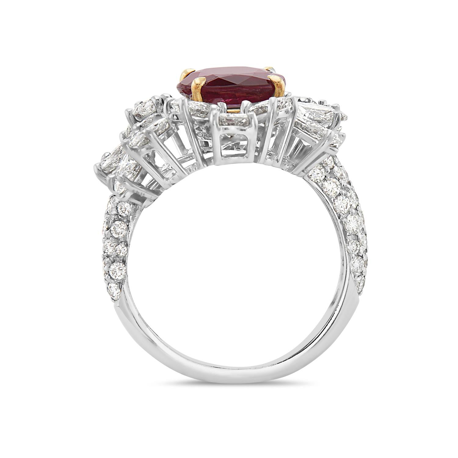 Round Cut 18 Karat Yellow and White Gold Diamond and Ruby Cocktail Ring