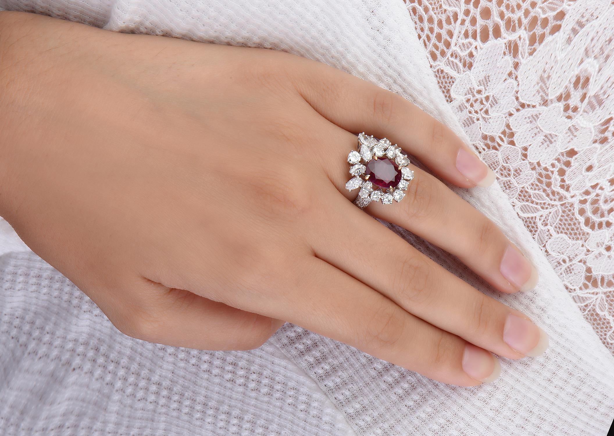 Women's 18 Karat Yellow and White Gold Diamond and Ruby Cocktail Ring