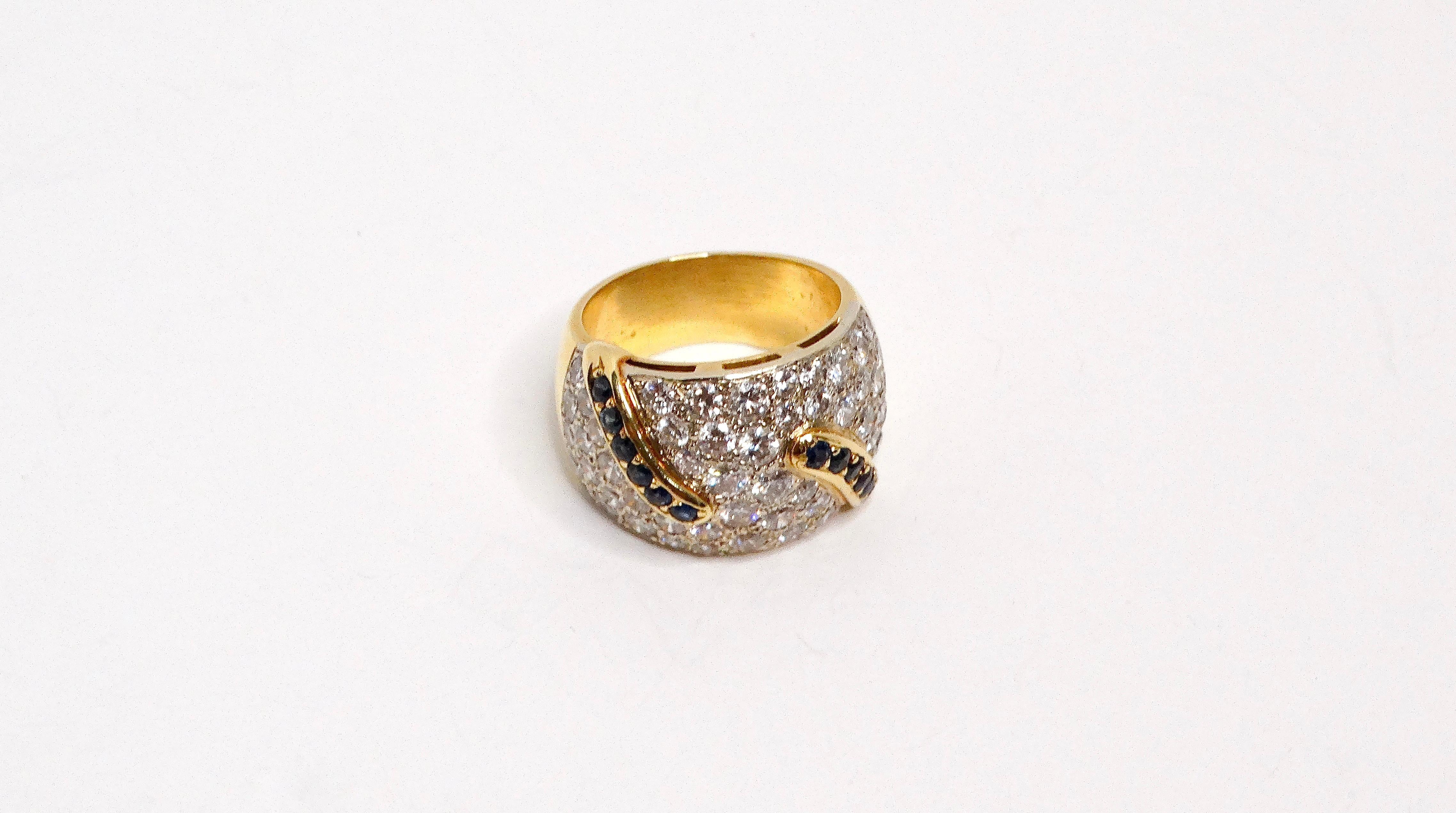 18k Yellow and White Gold Diamond and Sapphire Cocktail Ring For Sale 2