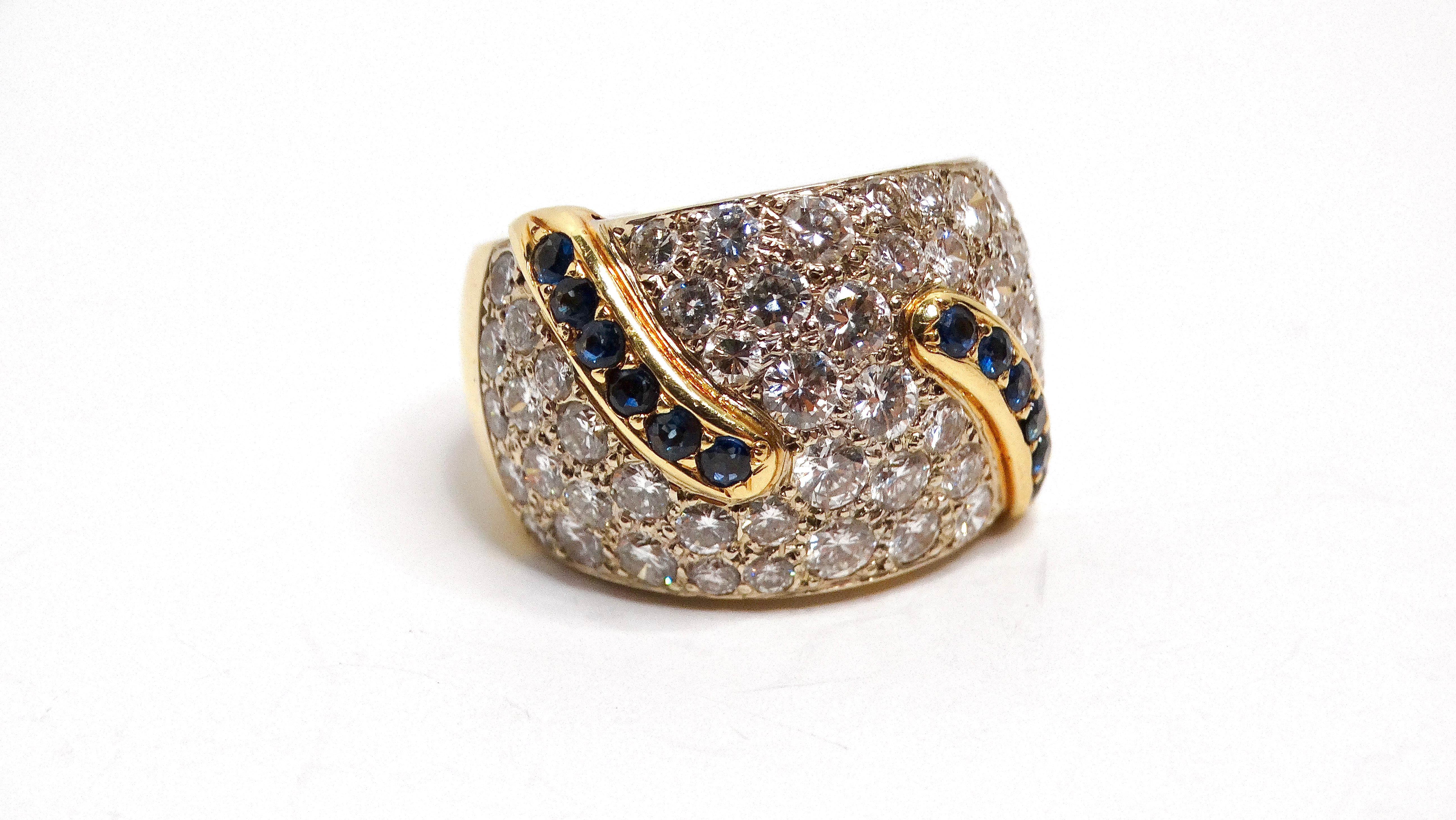 18k Yellow and White Gold Diamond and Sapphire Cocktail Ring For Sale 3