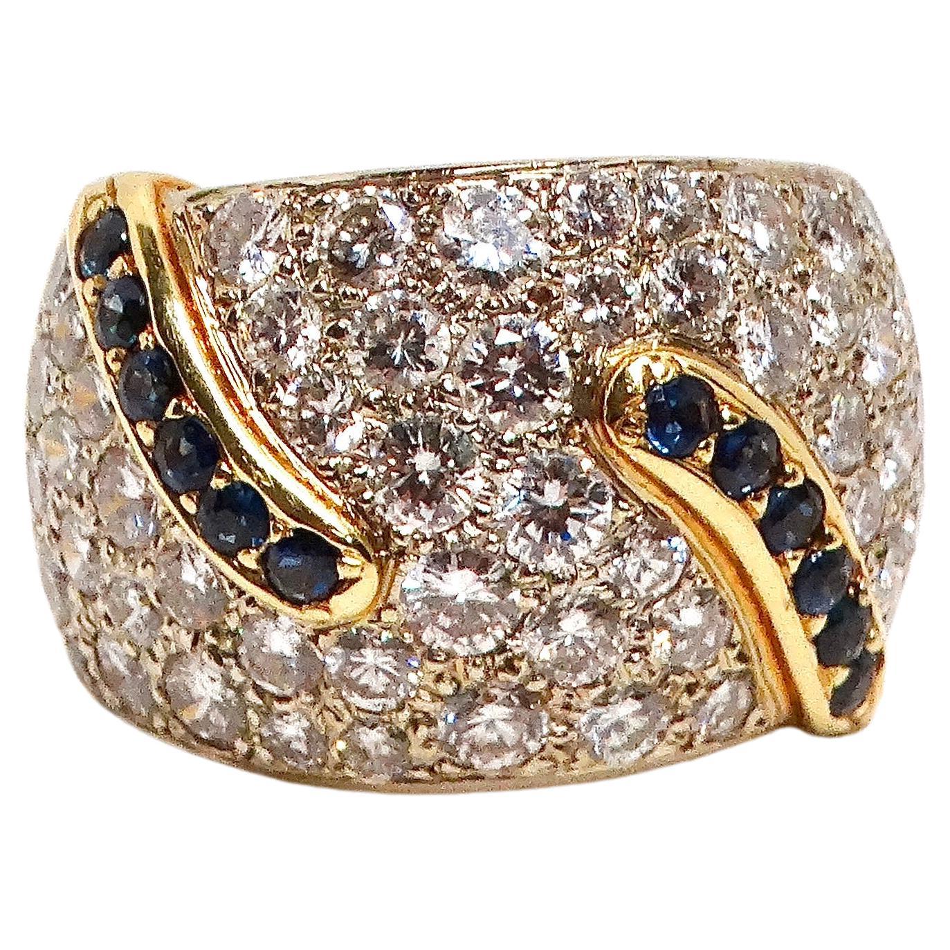 18k Yellow and White Gold Diamond and Sapphire Cocktail Ring