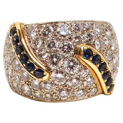 18k Yellow and White Gold Diamond and Sapphire Cocktail Ring