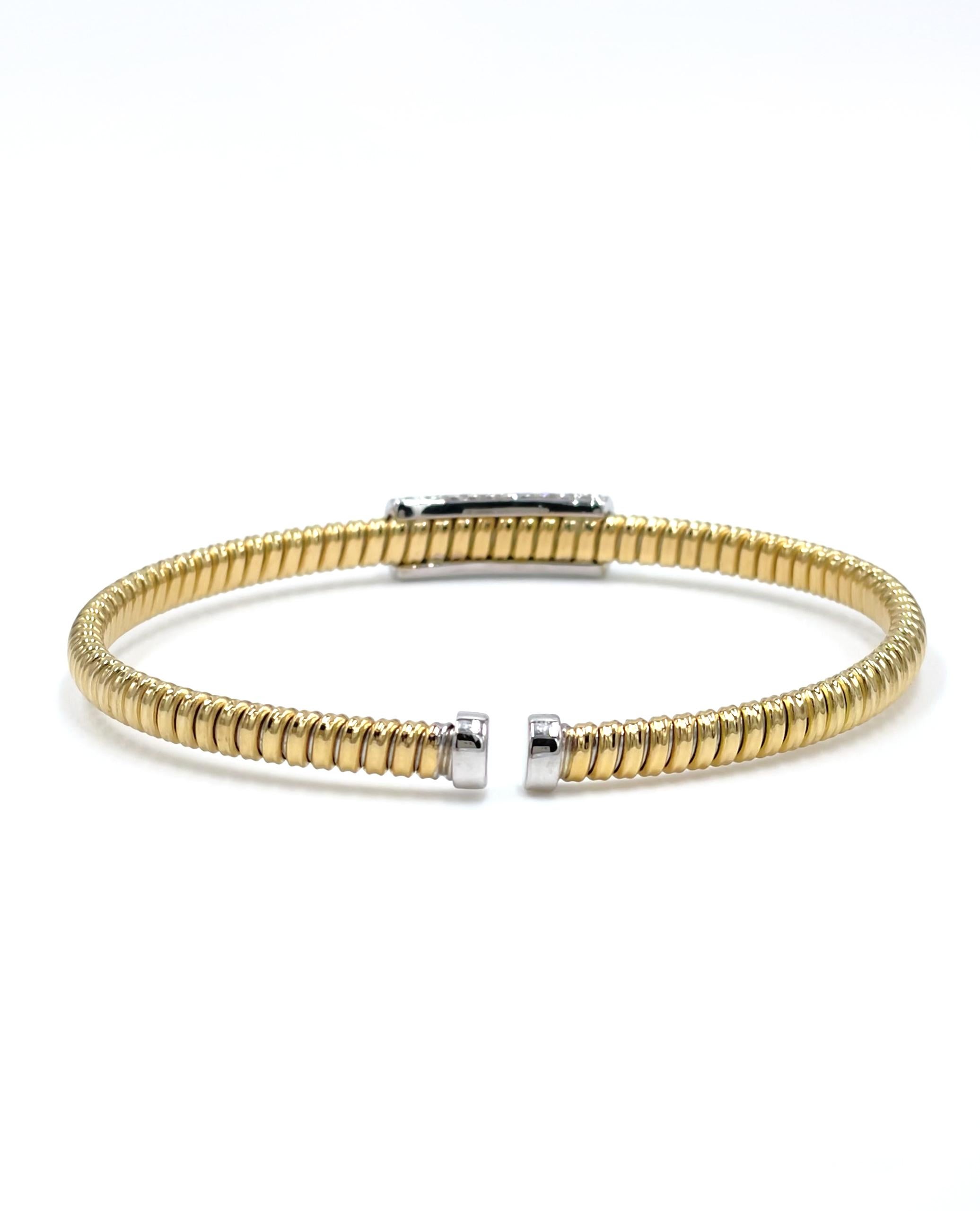 Contemporary 18K Yellow and White Gold Diamond Bangle Bracelet For Sale