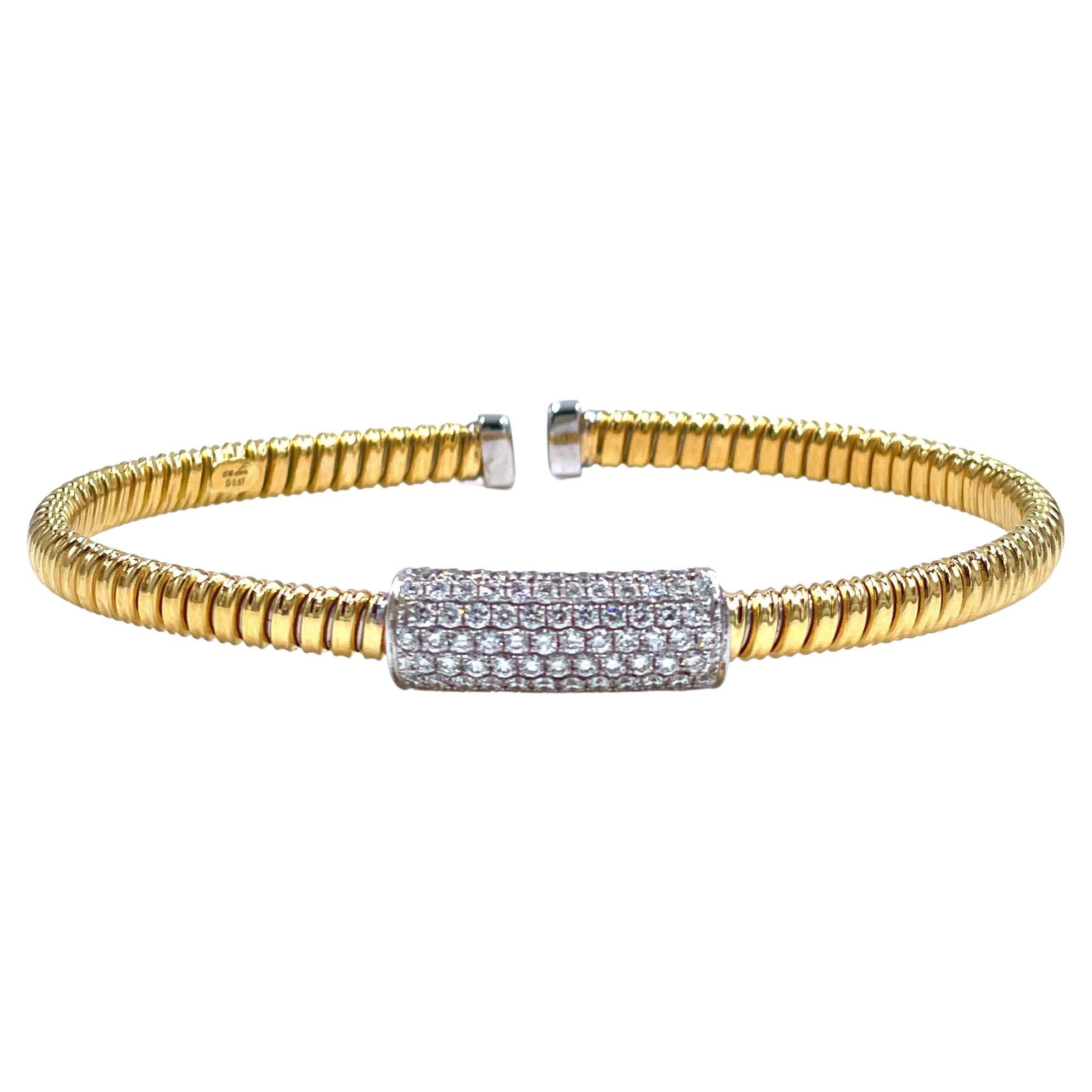 18K Yellow and White Gold Diamond Bangle Bracelet For Sale