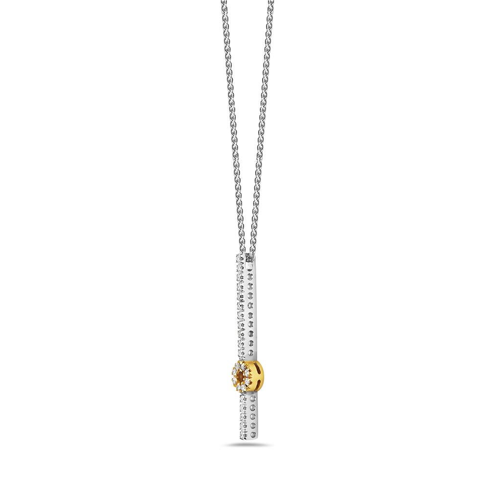 This diamond encrusted bar pendant features 0.30 carats of G VS diamonds set in yellow and white gold. 4.6 grams total weight. 8 3/8 inch chain drop. Made in Italy. 

Viewings available in our NYC showroom by appointment. 