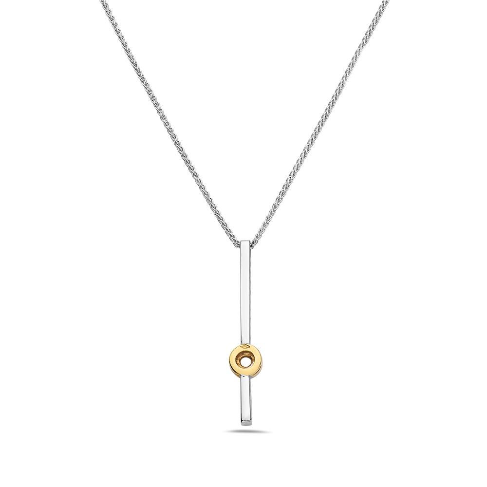 Modern 18 Karat Yellow and White Gold Diamond Bar Pendant Necklace