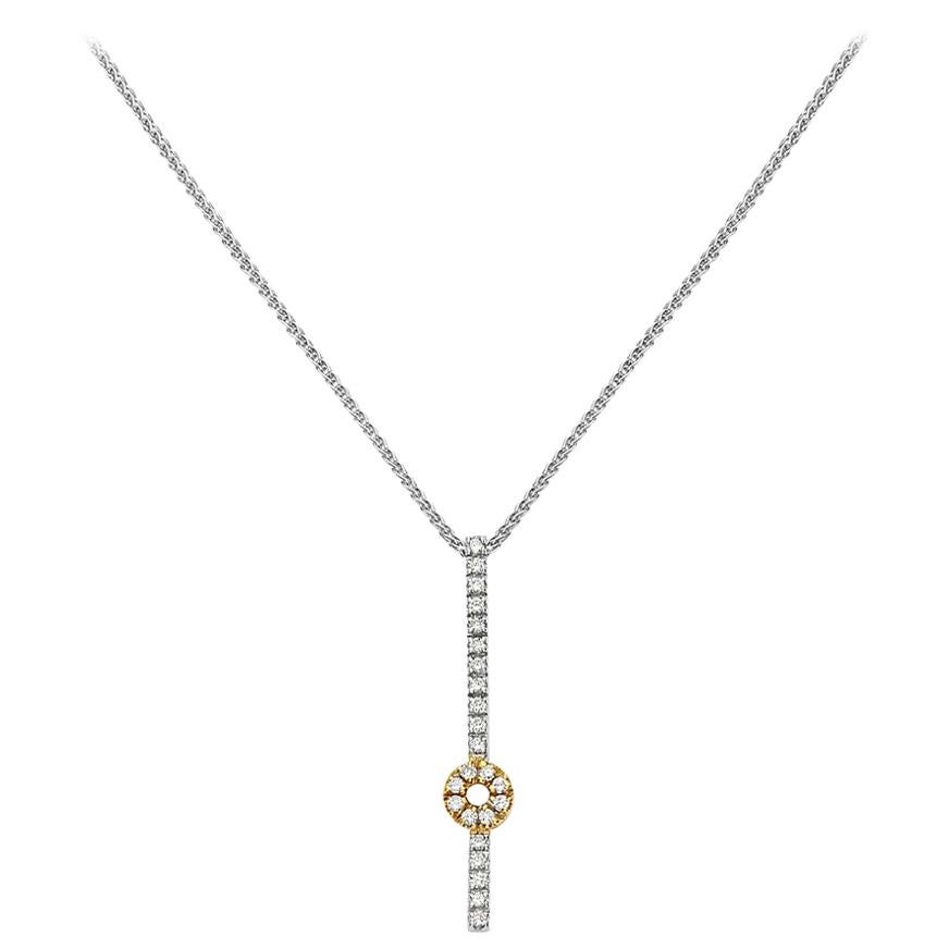 18 Karat Yellow and White Gold Diamond Bar Pendant Necklace