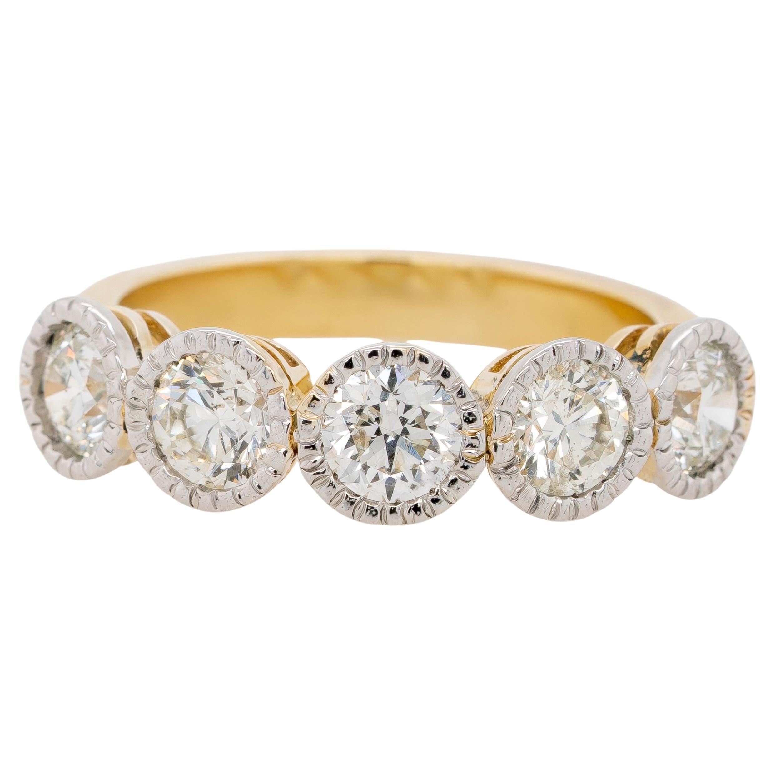 18k Yellow and White Gold Diamond Bezel-Set Band