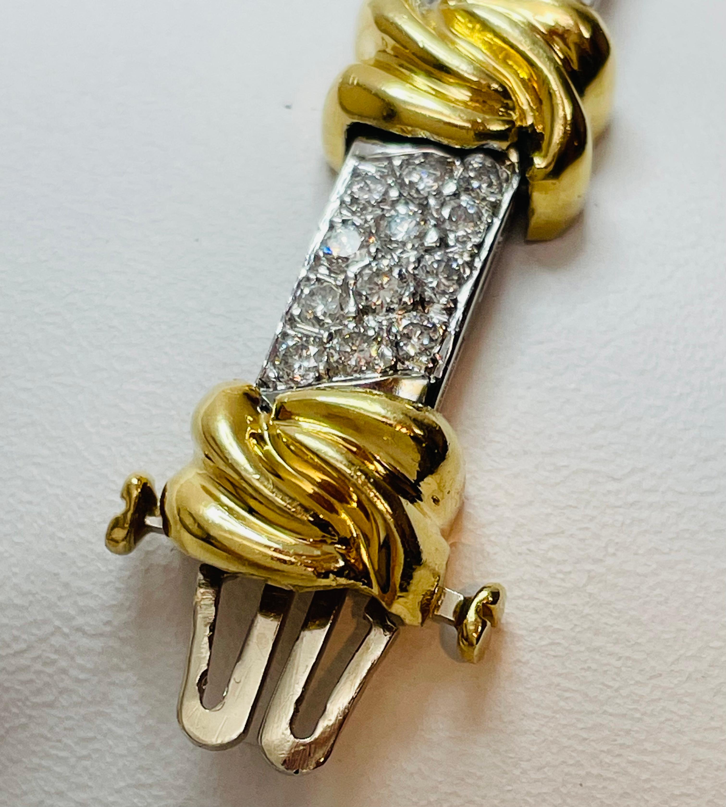 18k Yellow and White Gold Diamond Bracelet In Excellent Condition For Sale In Huntington Woods, MI