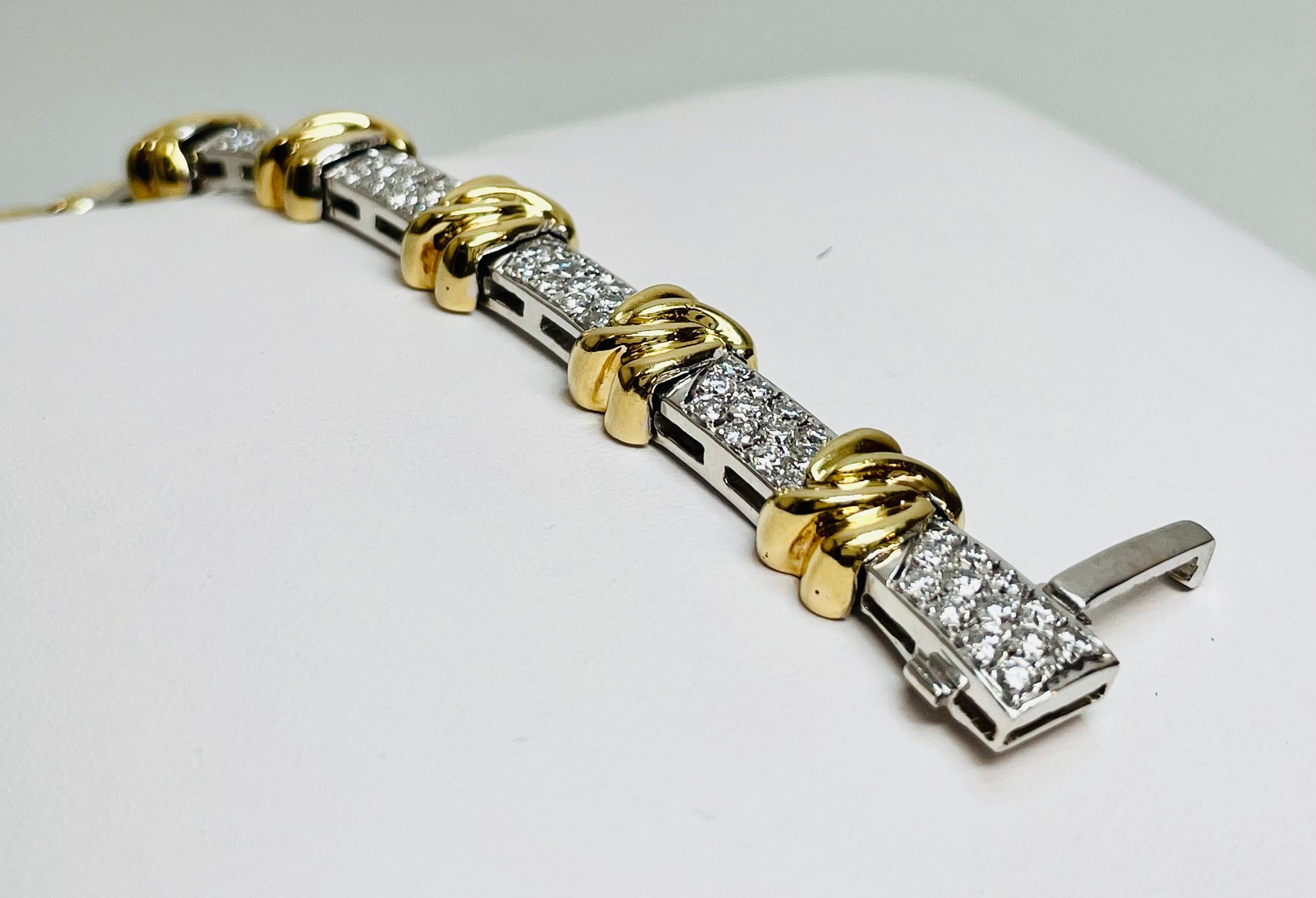 18k Yellow and White Gold Diamond Bracelet For Sale 1