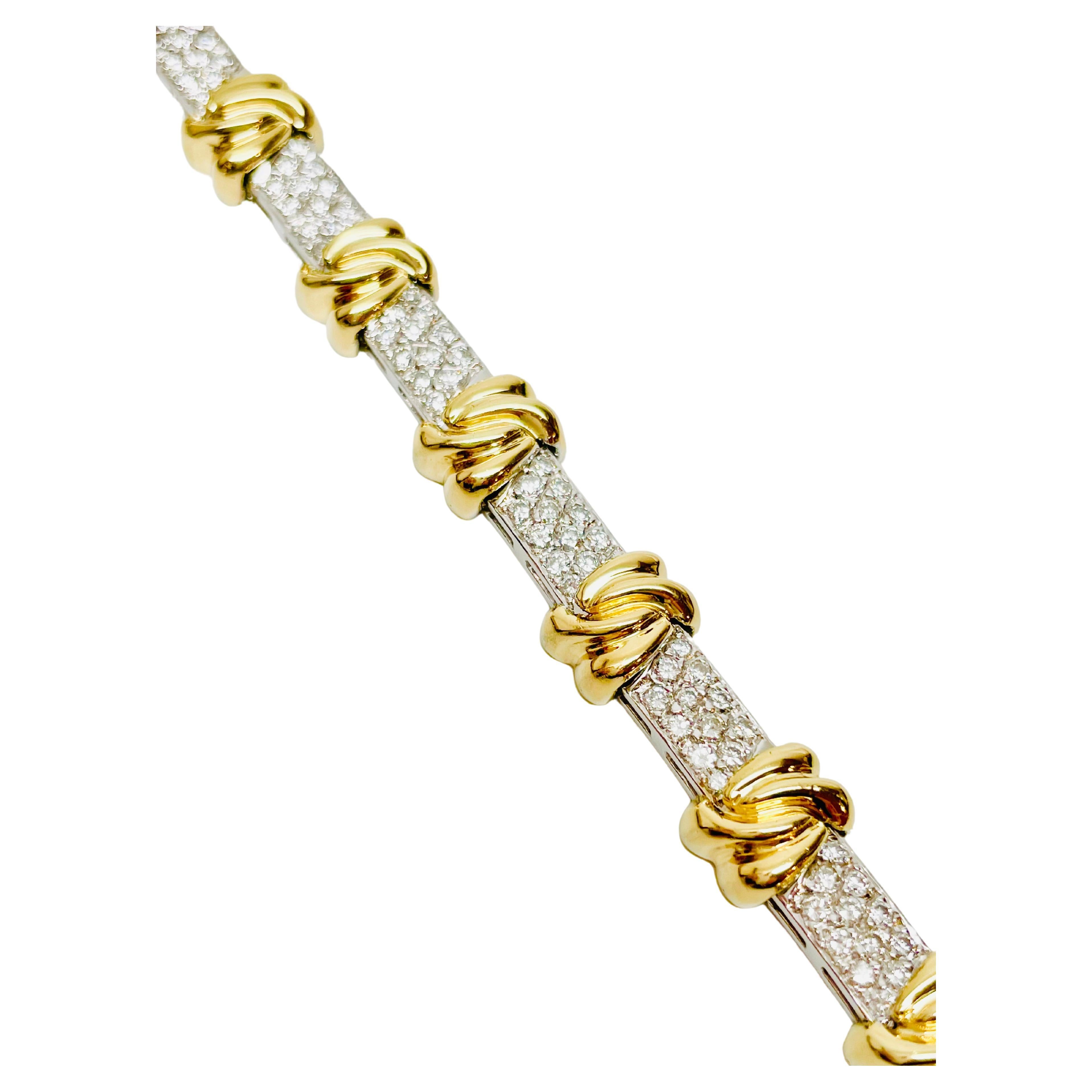 18k Yellow and White Gold Diamond Bracelet For Sale
