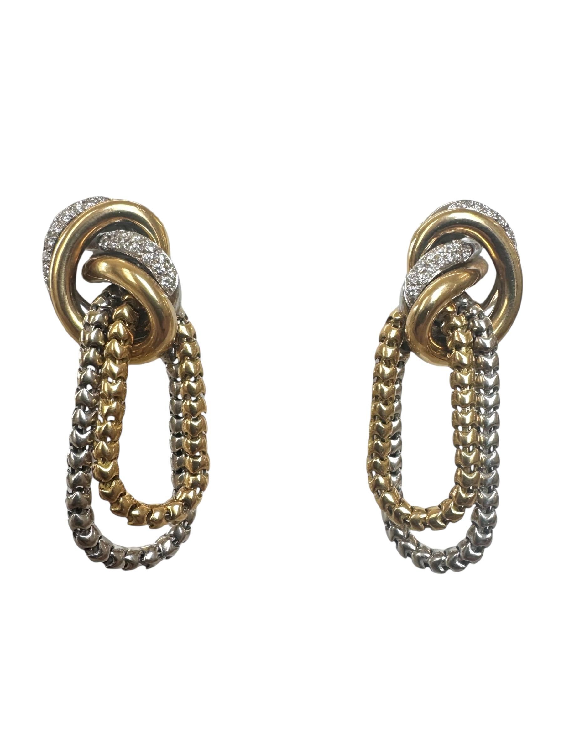 Orecchini a clip con catena di diamanti in oro giallo e bianco 18 carati in vendita 4