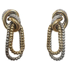 18K Yellow and White Gold Diamond Chain Drop Clip-On Earrings