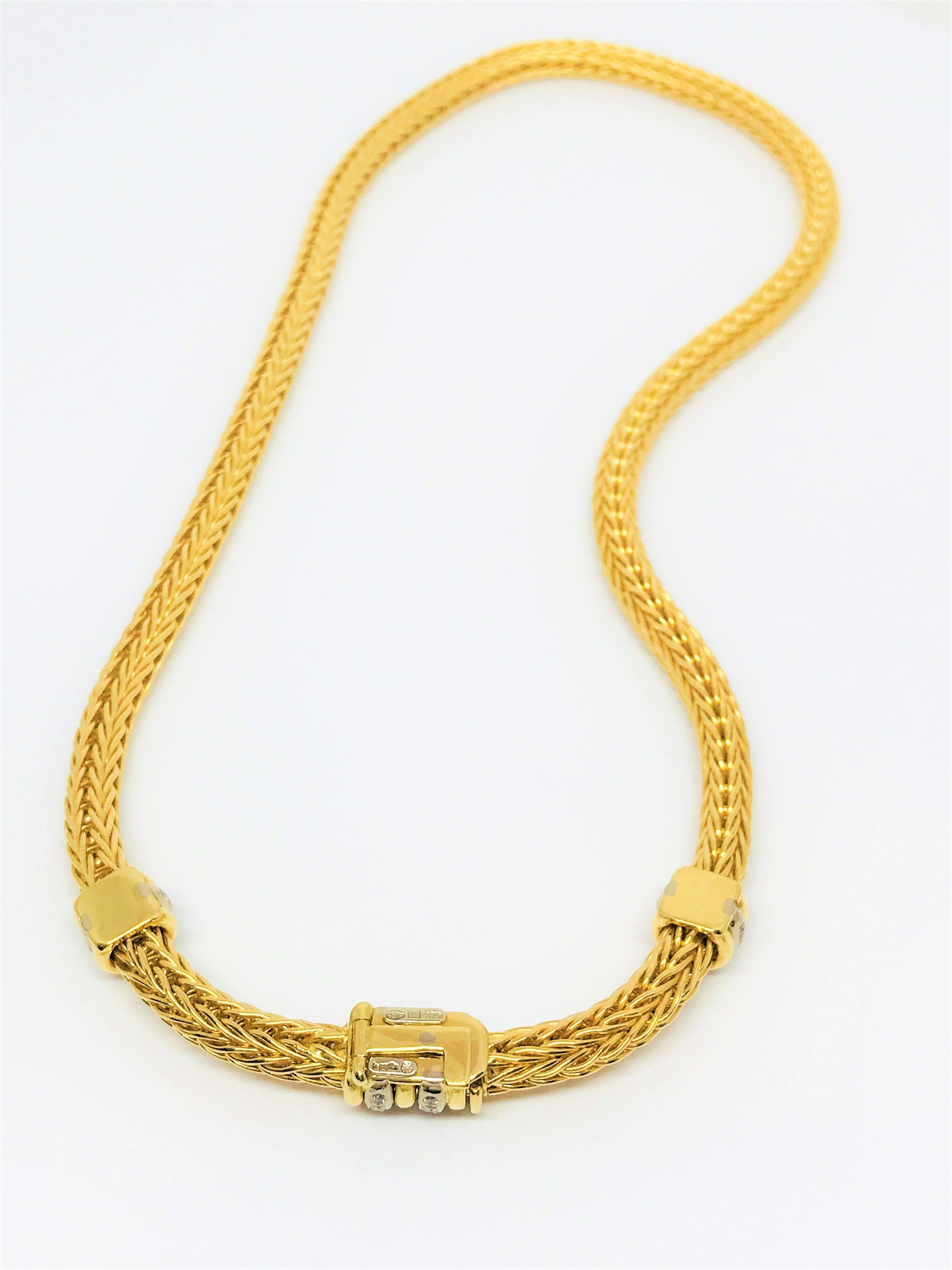 Modern 18 Karat Yellow and White Gold Diamond Choker Necklace For Sale