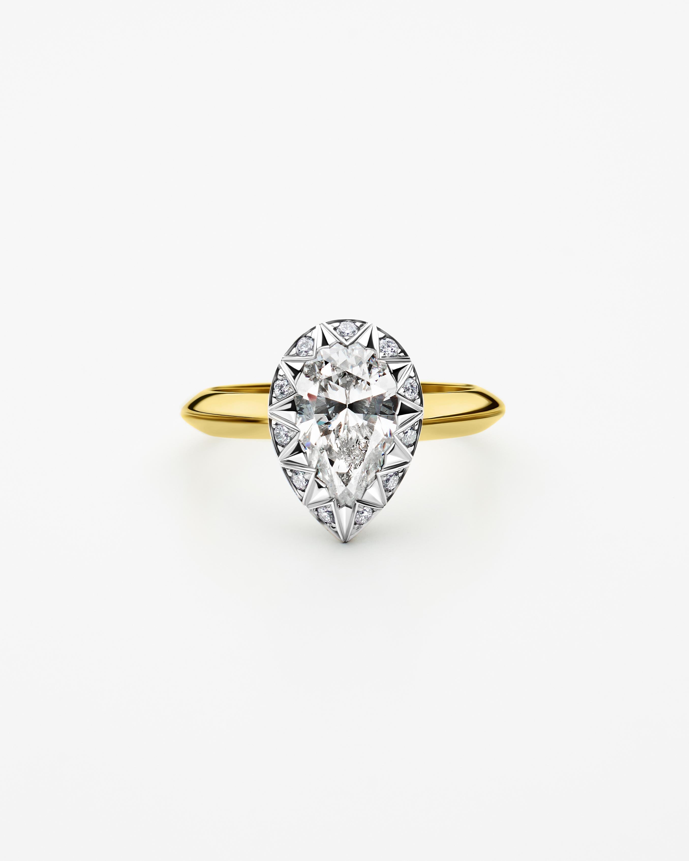 For Sale:  18k Yellow and White Gold Diamond Cocktail Ring w 1.57 Carat Pear Shape Diamond 2