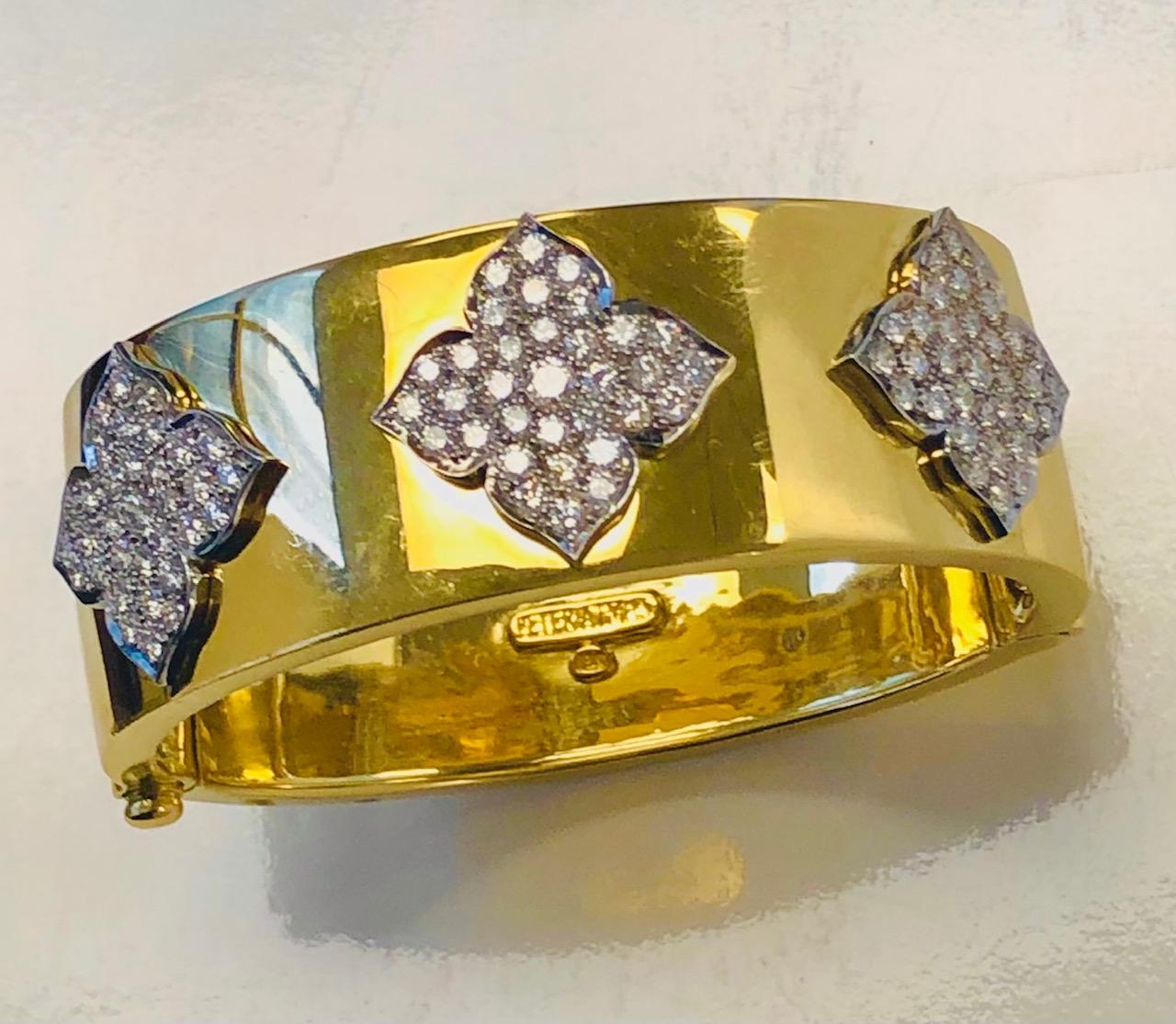 18 Karat Yellow and White Gold Diamond Cuff-Bangle Bracelet In New Condition For Sale In New York, NY
