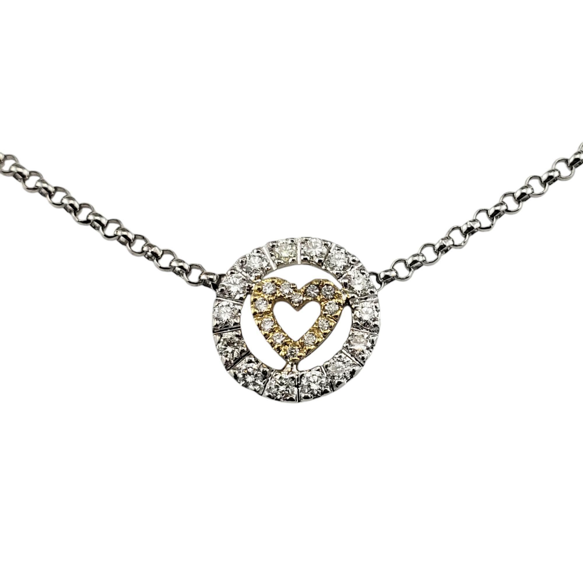Contemporary 18K Yellow and White Gold Diamond Heart Station Necklace  #18863 For Sale