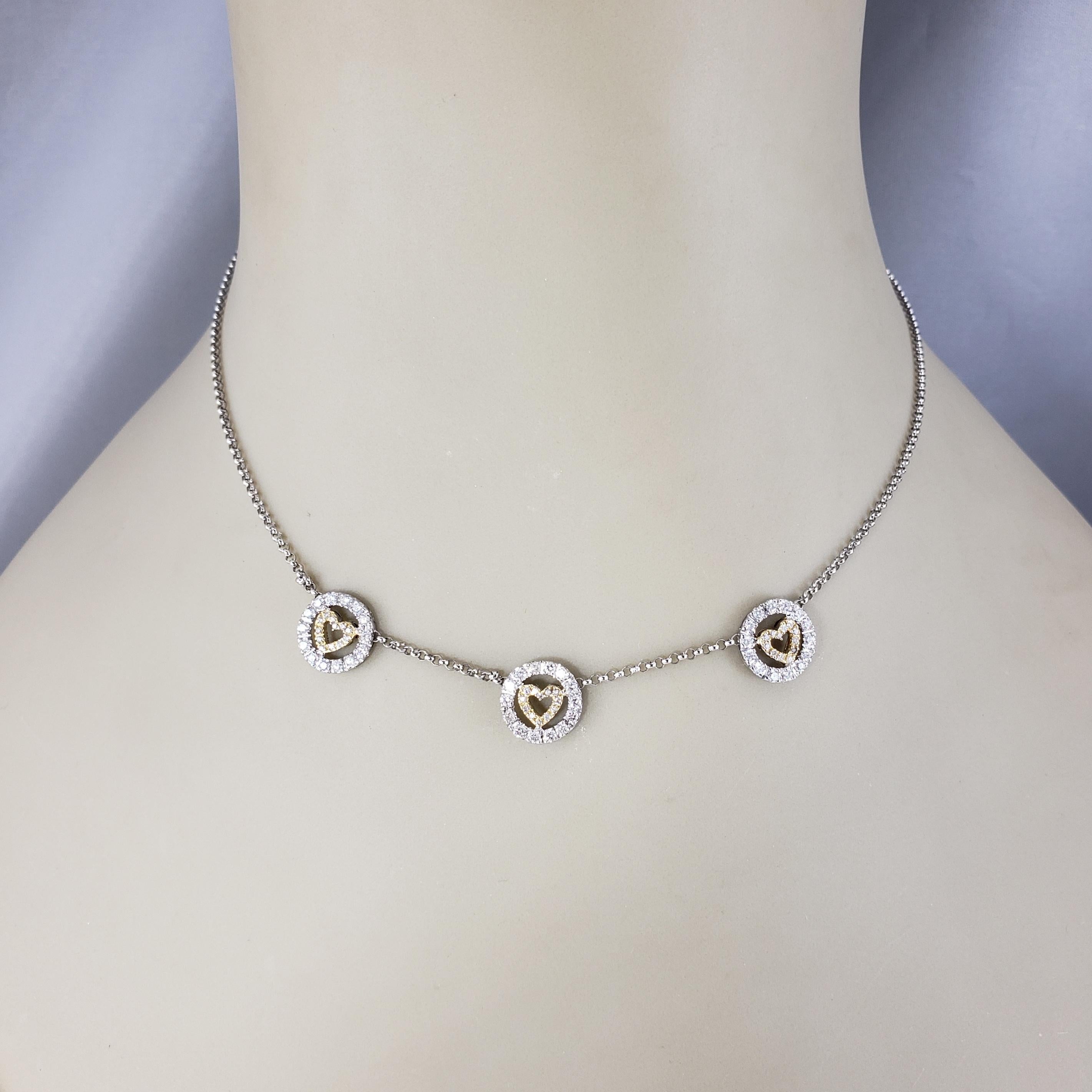18K Yellow and White Gold Diamond Heart Station Necklace  #18863 In Good Condition For Sale In Washington Depot, CT