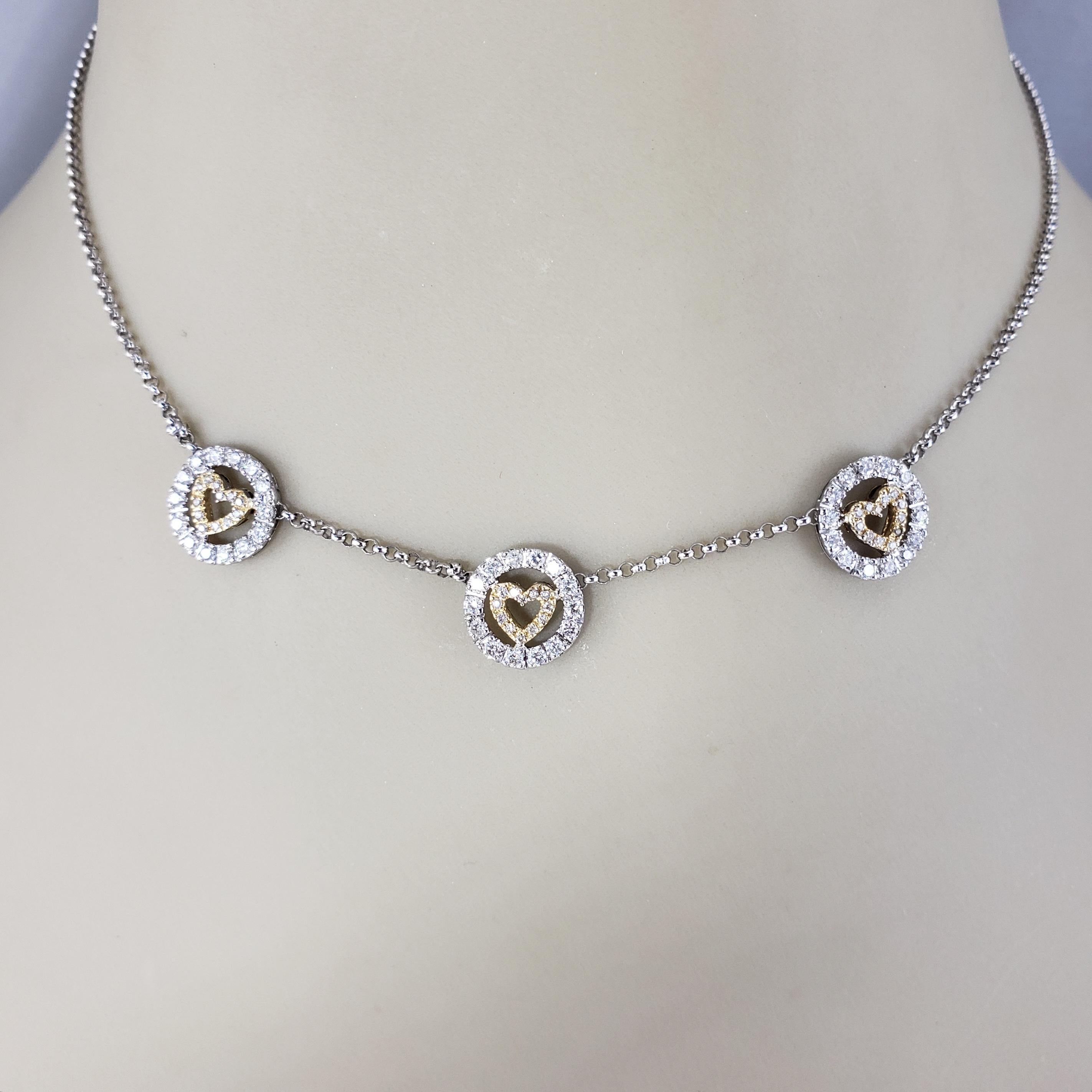Women's 18K Yellow and White Gold Diamond Heart Station Necklace  #18863 For Sale