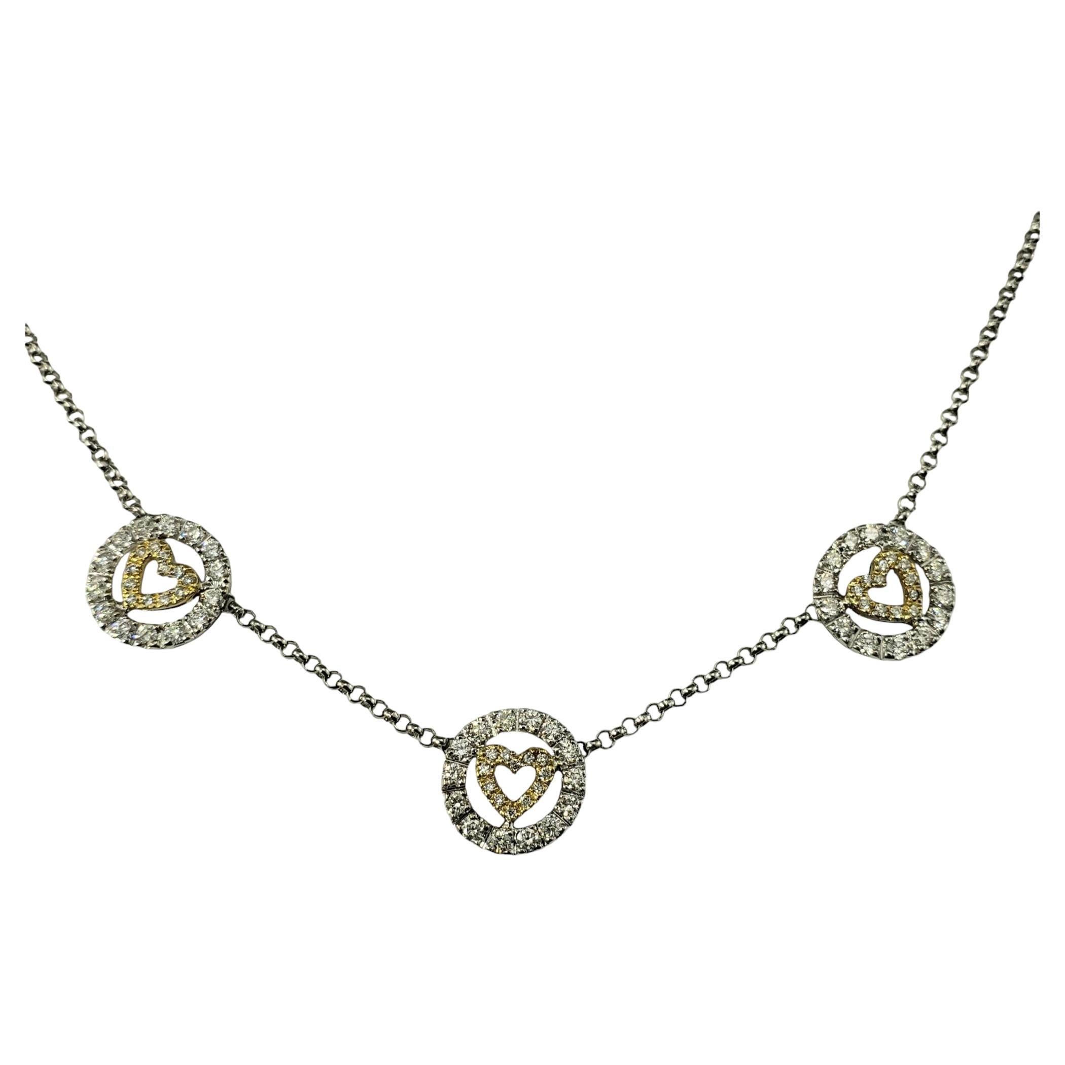 18K Yellow and White Gold Diamond Heart Station Necklace  #18863
