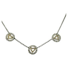 18K Yellow and White Gold Diamond Heart Station Necklace  #18863
