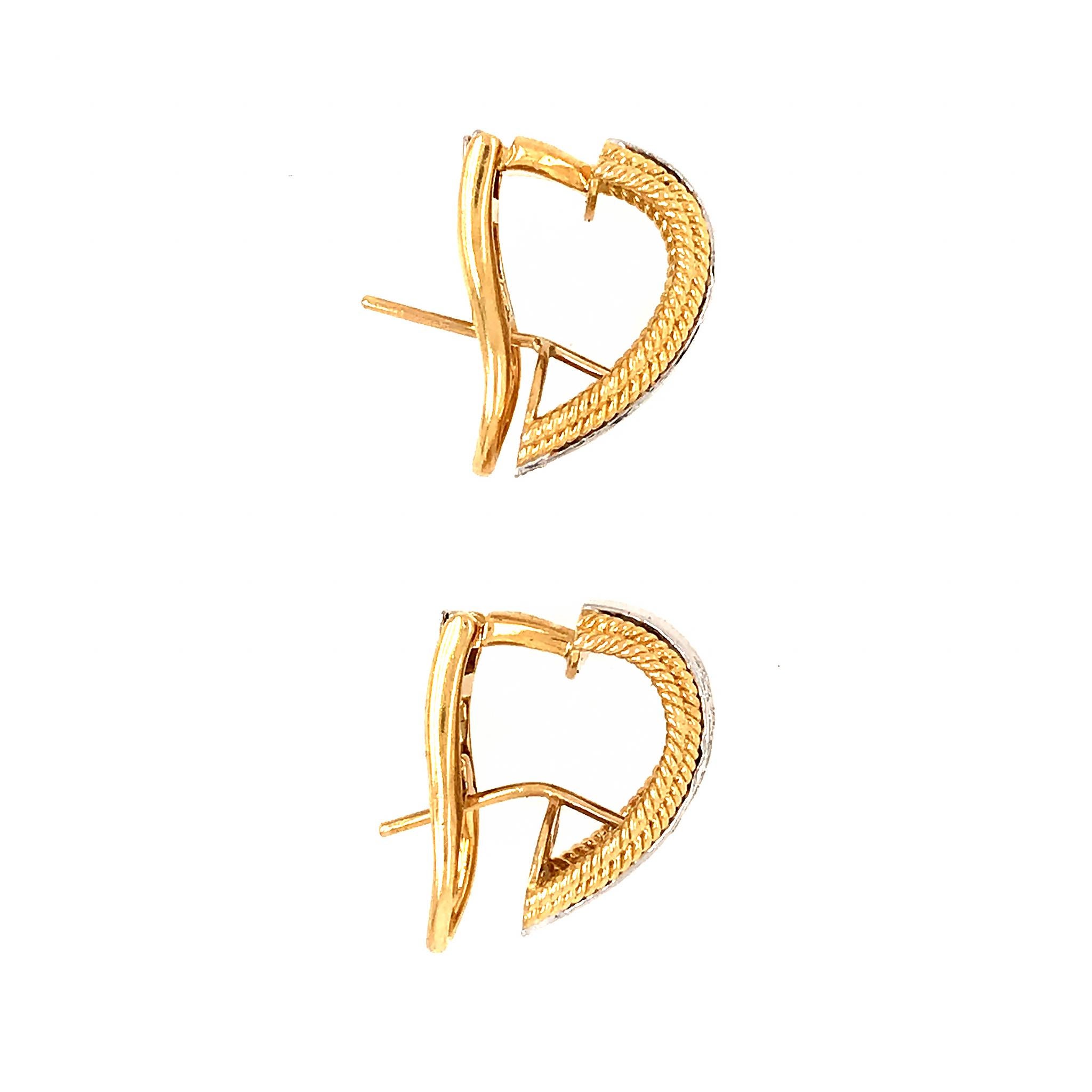 Women's 18 Karat Yellow and White Gold Diamond Huggie Earrings
