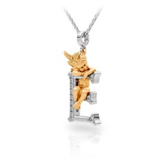 18K Yellow and White Gold Diamond Letter Pendant Necklace My Angel