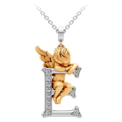 18K Yellow and White Gold Diamond Letter Pendant Necklace My Angel