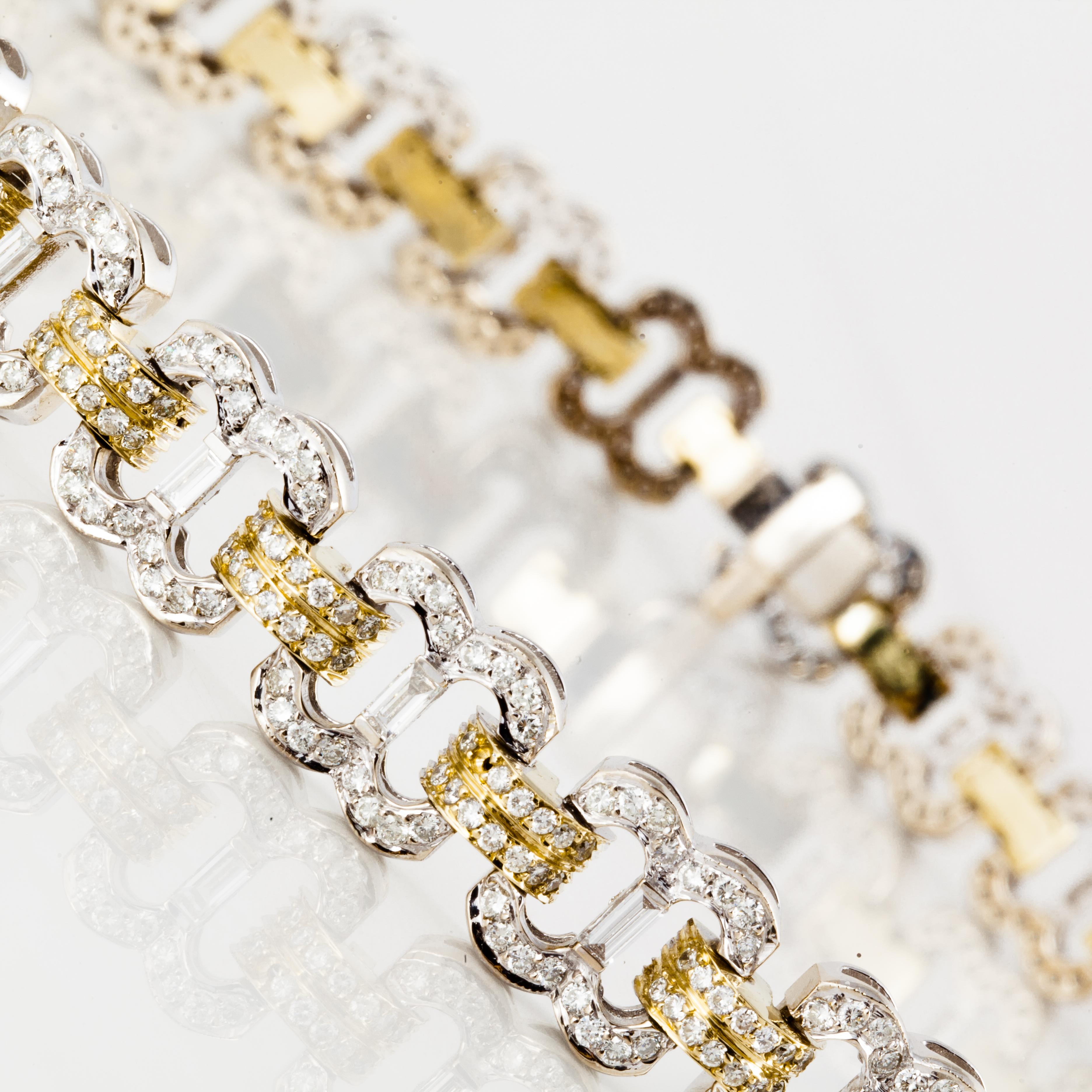 Mixed Cut 18K Two-Tone Gold Yellow and White Diamond Link Necklace