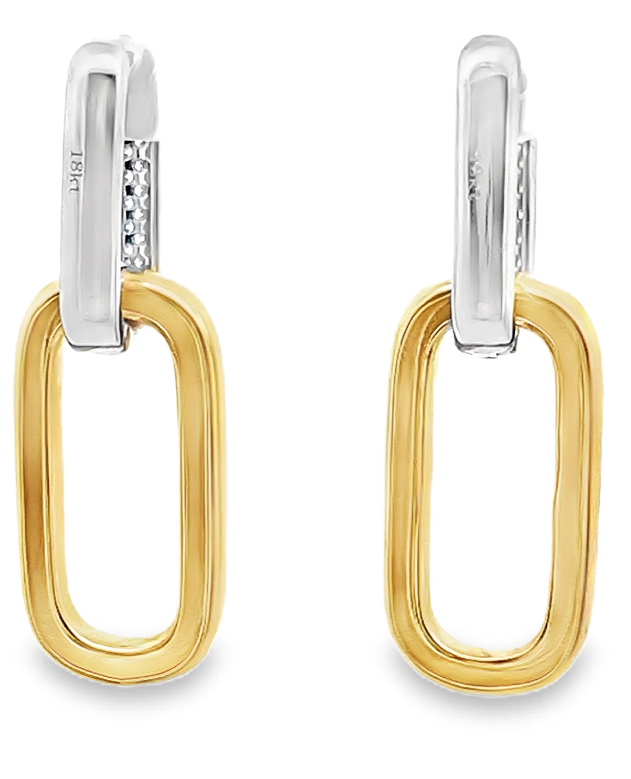 18K yellow and white gold paperclip earrings with pave set round diamonds weighing 0.27 carat total.

- Diamonds are H color, SI clarity.