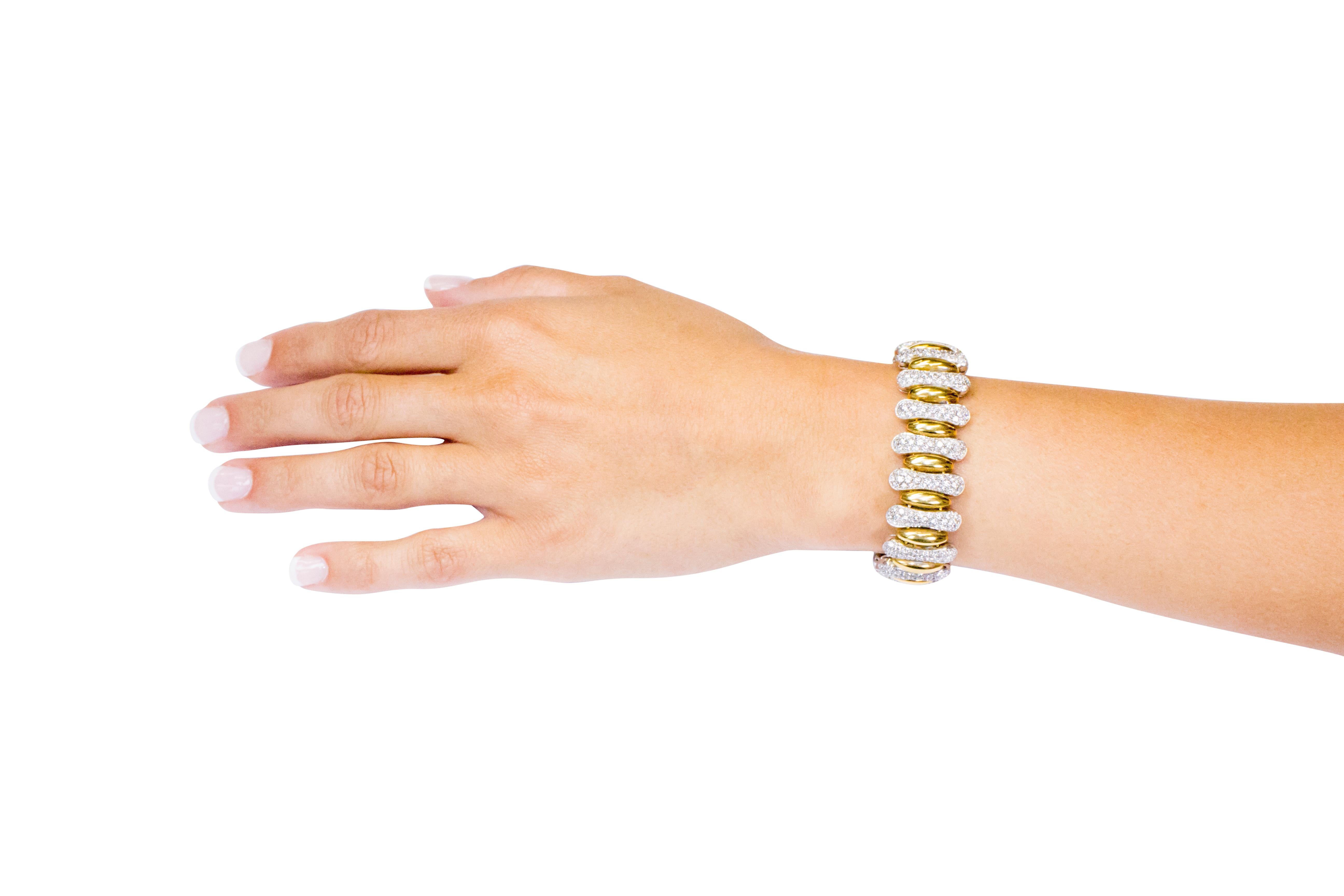 18 Karat Yellow and White Gold Diamond Pave Fashion Statement Bracelet In New Condition For Sale In New York, NY