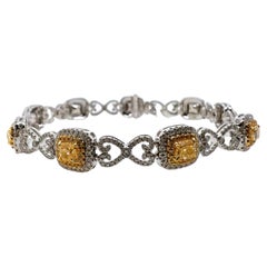 18k Yellow and White Gold Tennis Bracelet with Yellow and White Diamonds